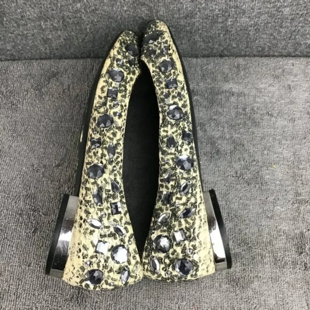 Rare Kenneth Cole Sparkle‎ N Shine Leather Snakeskin Jeweled Flats Sz 10 M